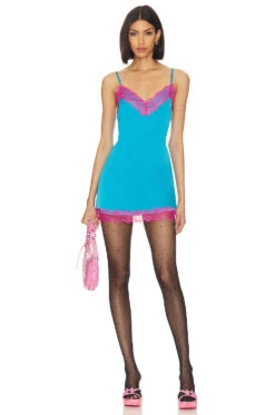 Tahlia Lace Trim Dress Aqua Multi