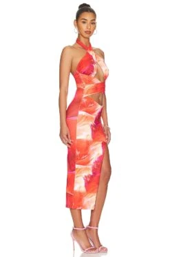 Pixie Halter Midi Dress Pink Multi -Fashion Clothing Store SPDW WD2195 V2