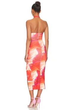 Pixie Halter Midi Dress Pink Multi -Fashion Clothing Store SPDW WD2195 V4