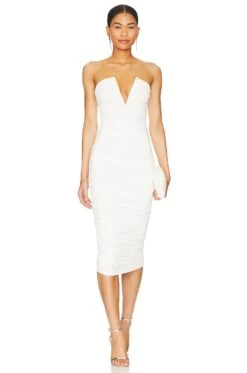 Vivienne Ruched Midi Dress White
