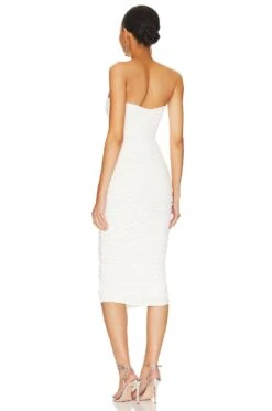 Vivienne Ruched Midi Dress White -Fashion Clothing Store SPDW WD2232 V3