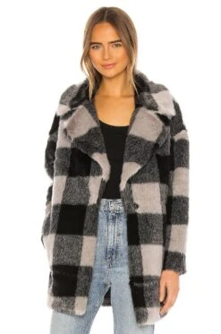 Amaya Faux Fur Coat Grey Plaid