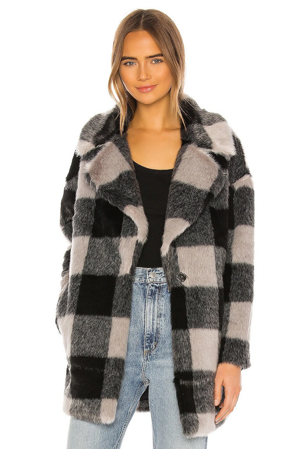 Amaya Faux Fur Coat Grey Plaid 3 Amaya Faux Fur Coat Grey Plaid