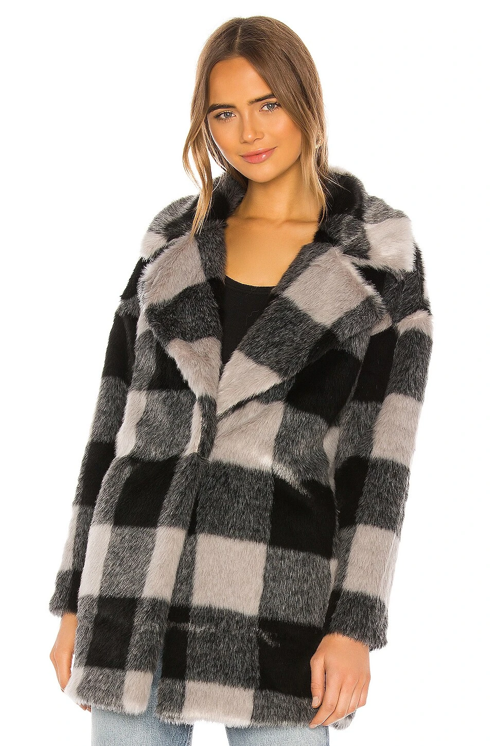 Amaya Faux Fur Coat Grey Plaid 4 Amaya Faux Fur Coat Grey Plaid - Image 2