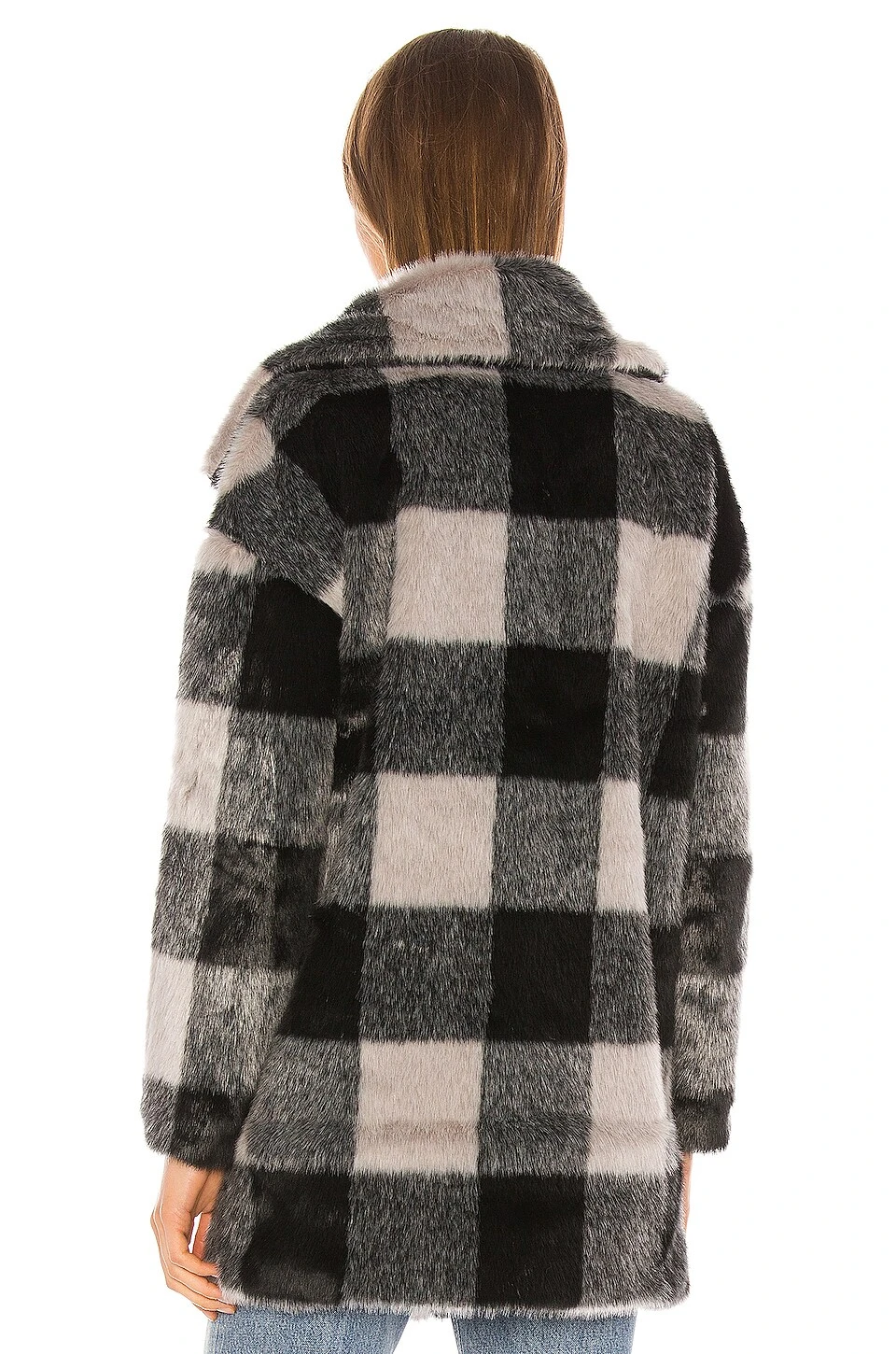 Amaya Faux Fur Coat Grey Plaid 6 Amaya Faux Fur Coat Grey Plaid - Image 4