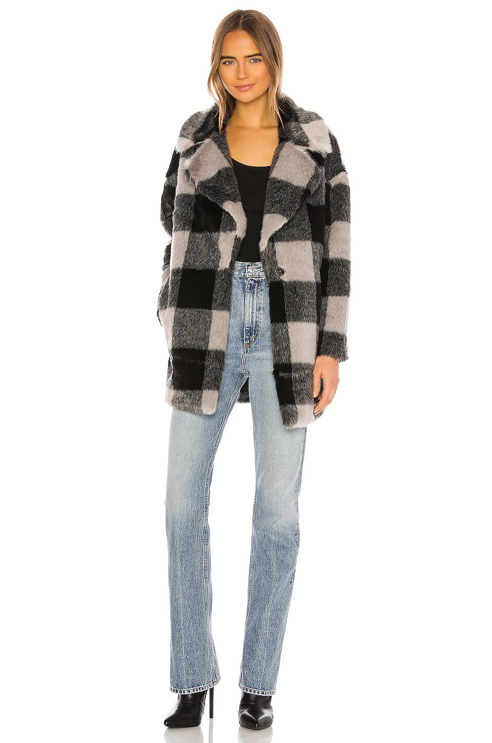 Amaya Faux Fur Coat Grey Plaid 7 Amaya Faux Fur Coat Grey Plaid - Image 5