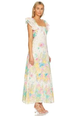 Lei Lei Frill Gown Cream Floral 6 Lei Lei Frill Gown Cream Floral -Fashion Clothing Store SPEL WD285 V2