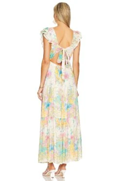 Lei Lei Frill Gown Cream Floral 7 Lei Lei Frill Gown Cream Floral -Fashion Clothing Store SPEL WD285 V3