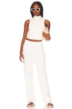 Spiritual Gangster Cozy Cropped Rib Pant Cream -Fashion Clothing Store SPRG WP140 V4