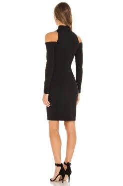 Mock Neck Open Shoulder Dress Black -Fashion Clothing Store SUSA WD1956 V3