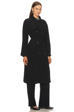 THEORY Airy Double Breasted Trench Coat Black -Fashion Clothing Store THEO WO365 V3