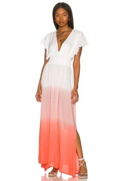 Dahlia Maxi Dress White Coral Ombre -Fashion Clothing Store TIAR WD379 V1 1
