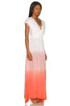 Dahlia Maxi Dress White Coral Ombre -Fashion Clothing Store TIAR WD379 V2