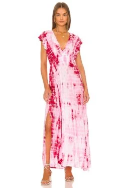 Dahlia Maxi Dress White Coral Ombre -Fashion Clothing Store TIAR WD394 V1