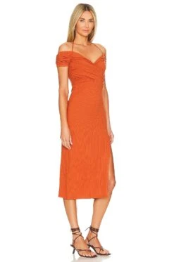 Lizzie Midi Dress Burnt Orange -Fashion Clothing Store TULA WD1369 V2