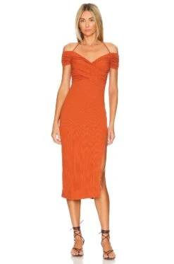 Lizzie Midi Dress Burnt Orange -Fashion Clothing Store TULA WD1369 V4