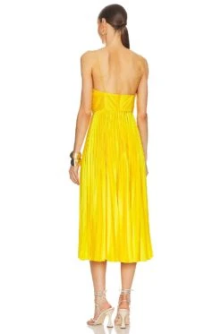 Viv Mitered Pleating Dress Yellow Tang -Fashion Clothing Store UAMR WD164 V3