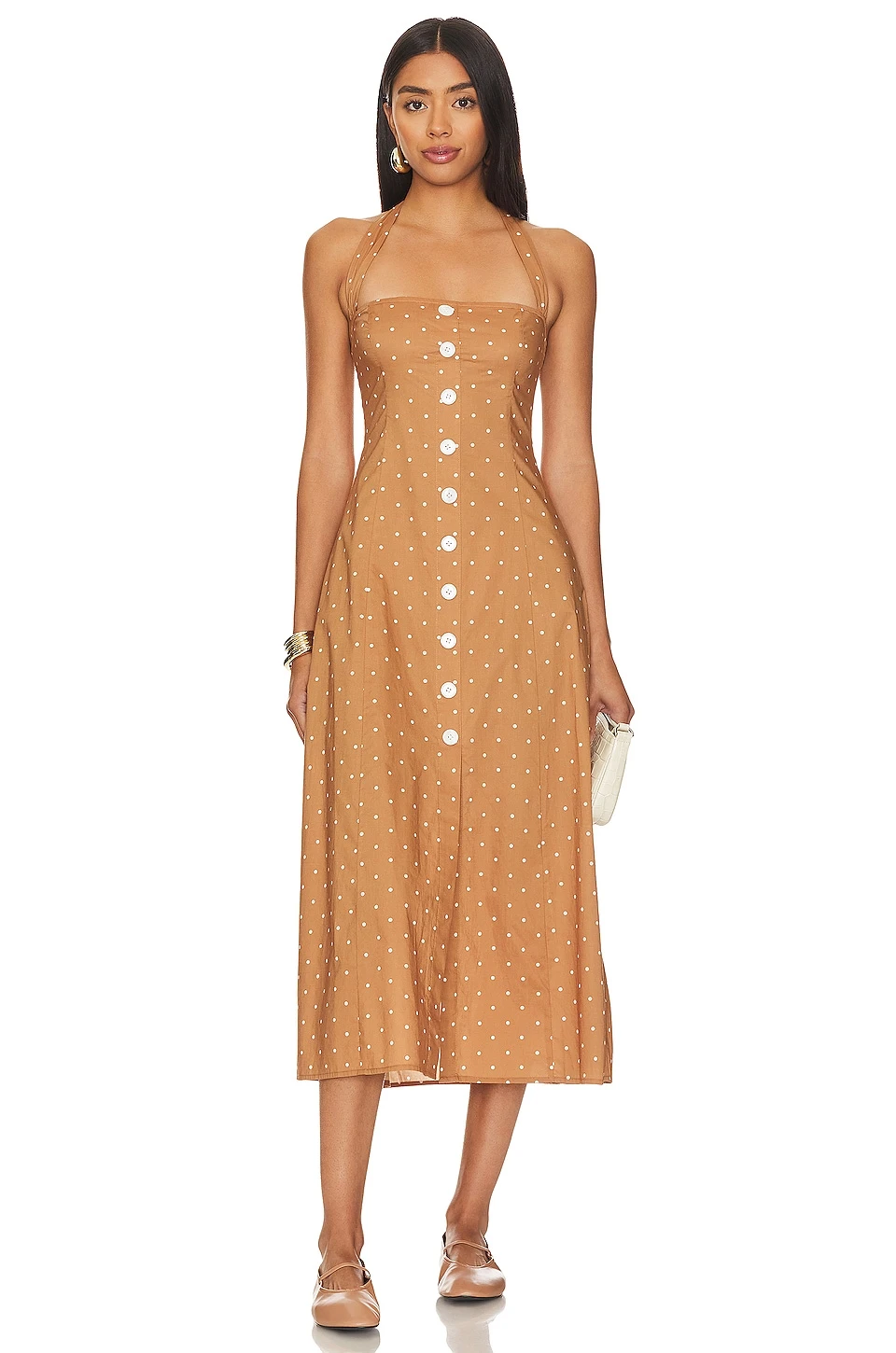 Halter Button Up Midi Dress Micro Polka Biscotti Multi 3 Halter Button Up Midi Dress Micro Polka Biscotti Multi