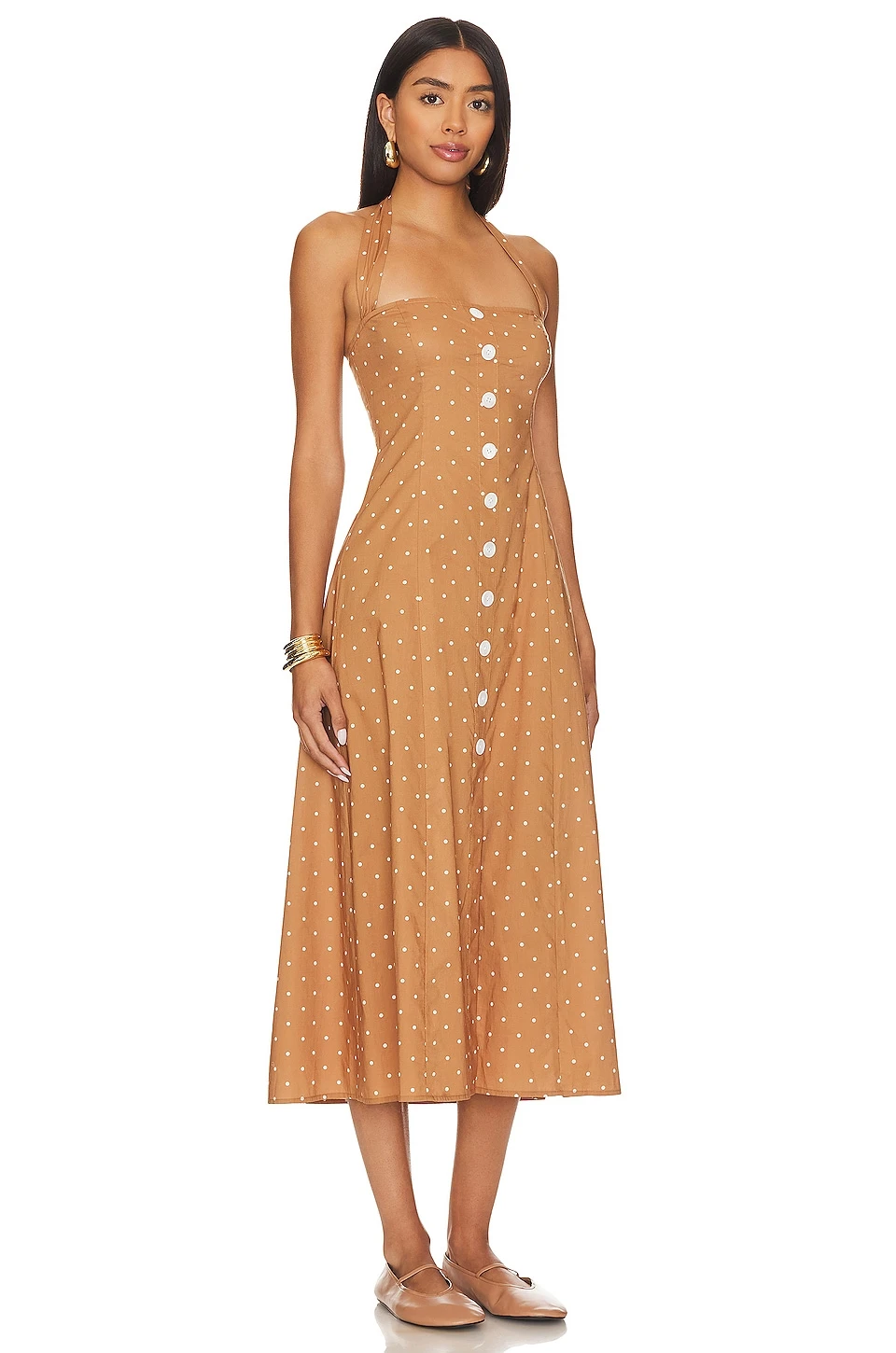 Halter Button Up Midi Dress Micro Polka Biscotti Multi 4 Halter Button Up Midi Dress Micro Polka Biscotti Multi - Image 2
