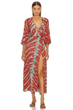 Belle Midi Wrap Dress Mud Savannah Wash