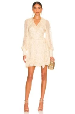 Zimmermann Wrap Mini Dress Cream & Gold