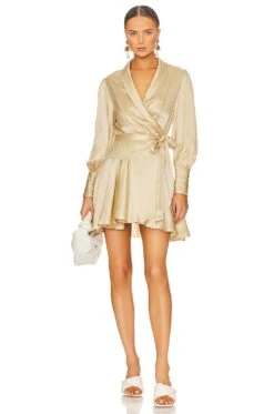 Zimmermann Silk Wrap Mini Dress Musk 12 Zimmermann Silk Wrap Mini Dress Musk -Fashion Clothing Store ZIMM WD381 V1