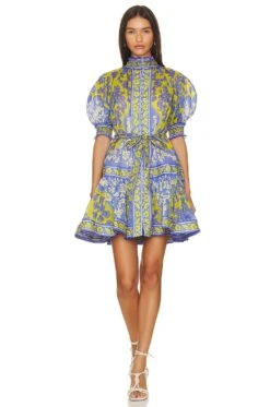 Zimmermann Raie Mini Dress Teal & Blue Floral