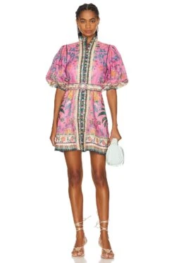 Zimmermann Ginger Buttoned Mini Dress Pink Multi